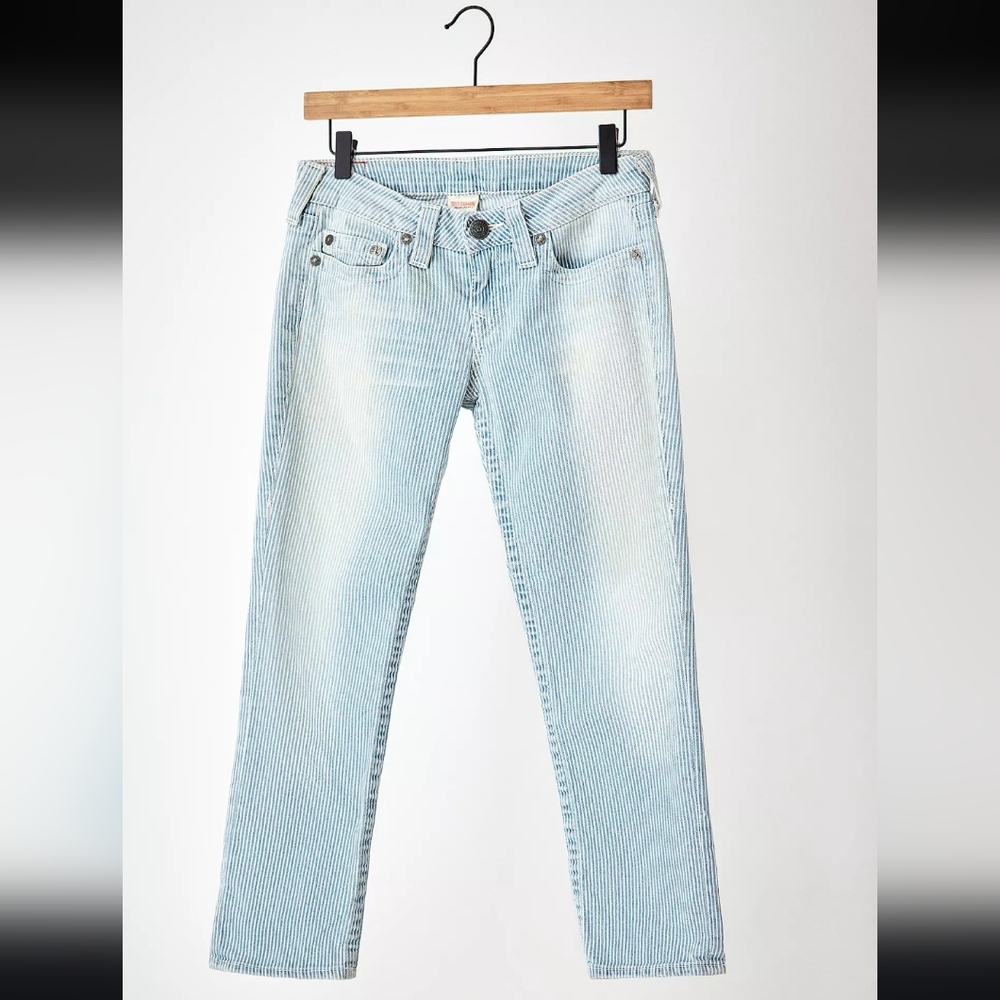 True Religion Denim Pant Capri Pinstripe Railroad 30 NWT New Designer - Picture 2 of 10
